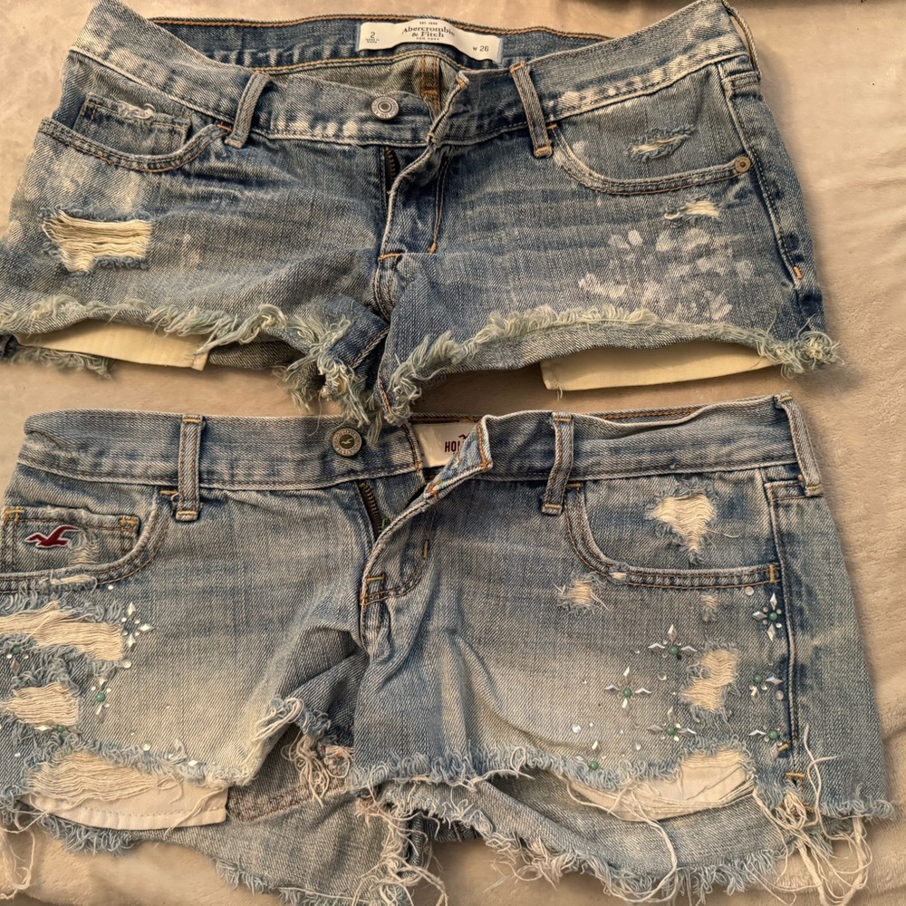 2 x sz 26 Abercrombie Hollister Women's Distressed Blue Denim Short shorts